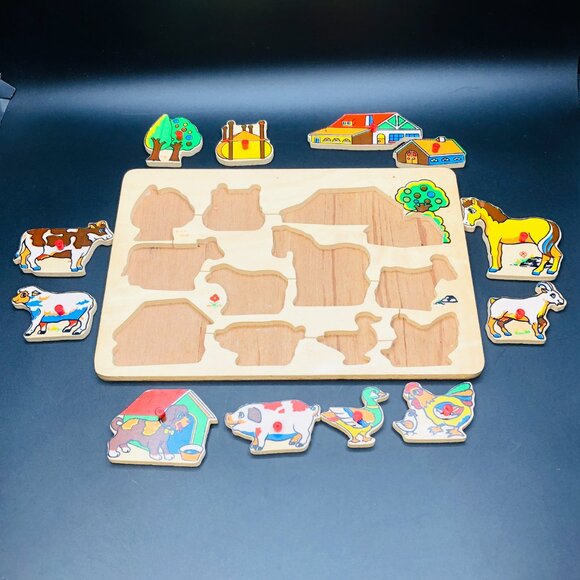 Vintage 80s Ranch Animals Wood Tray Puzzle: Retro GenX Toy Nostalgia - Picture 2 of 10